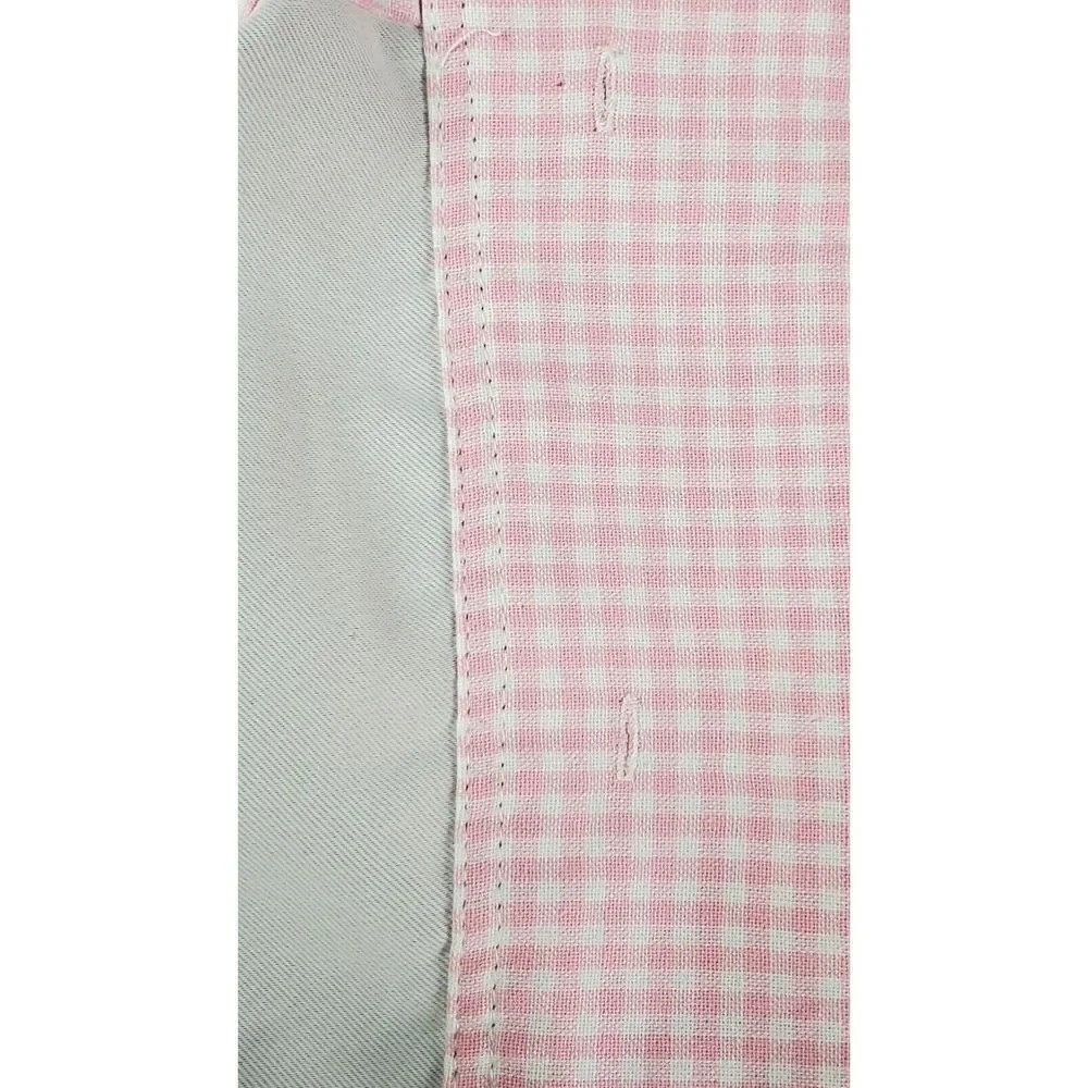 Pottery Barn Kids Pink White Gingham Plaid Checkered Curtain One Drape 44x63